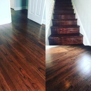 Red mahogany wood floor sand and refinish in Maryland.