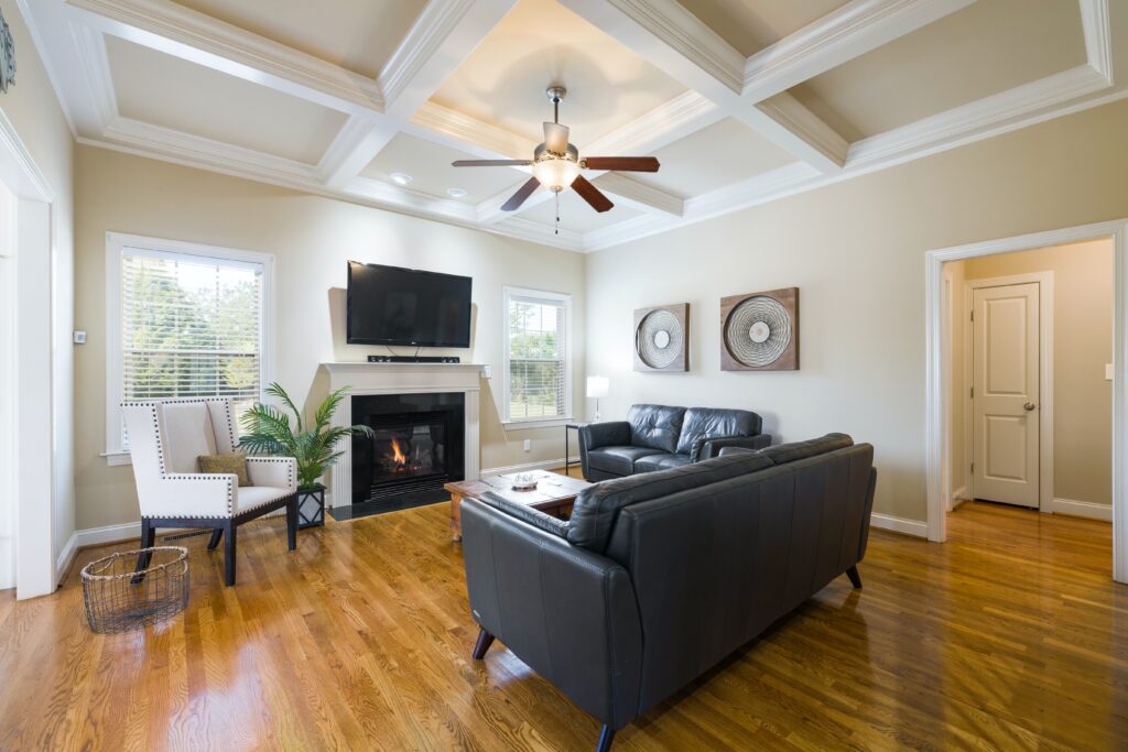 Living room with hardwood flooring.